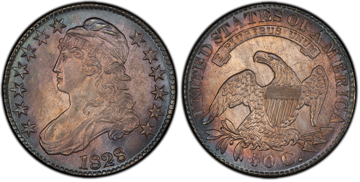 1828 Capped Bust Half Dollar. O-112.  Square Base 2, Small 8s, Large Letters.  MS-65+ (PCGS).